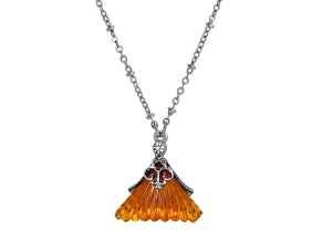 White Base Metal Fluted Triangle Topaz Glass Necklace 16"