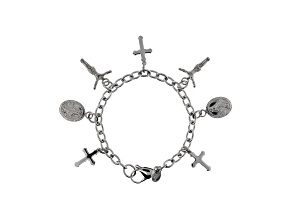 Sophisticated Steel Religious Motif Charm Bracelet