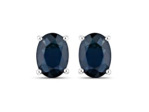 Oval Blue Sapphire 10K White Gold Stud Earrings
