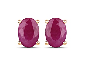 Oval Ruby 10K Yellow Gold Stud Earrings