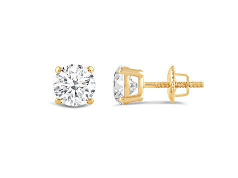 White Cubic Zirconia 14k Gold Studs With Velvet Gift Box 2ctw