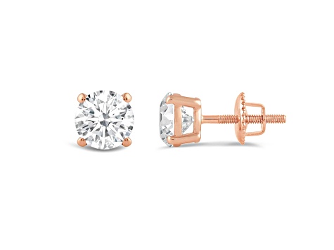 White Cubic Zirconia 14k Rose Gold Studs With Velvet Gift Box 2ctw