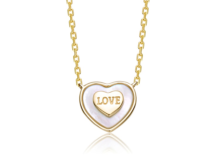 White Enamel, 14K Gold Plated over Brass "LOVE" Inscription Heart Design Necklace For Kids