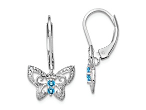 Sterling Silver Rhodium-plated Blue Topaz and Diamond Earrings