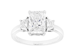 Certified White Radiant Cut and Trapezoid Lab-Grown Diamond F VS1 Platinum 3-Stone Ring 2.50ctw