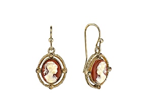1928 Jewelry Gold-Tone Faux Dark Resin Cameo Oval Drop Earrings
