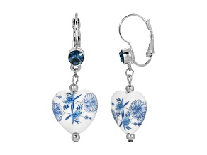 1928 Jewelry Silver Tone Blue Willow Heart Drop Earring