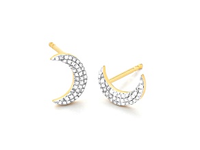 White Diamond 14K Yellow Gold Over Sterling Silver Mini Moons Stud Earrings 0.10ctw