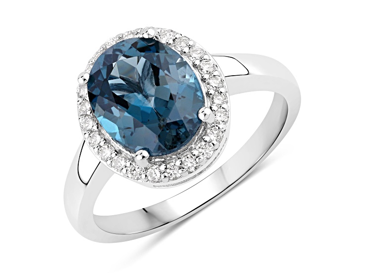 London Blue Topaz and Lab Grown Diamond Rhodium Over Silver Halo Ring 2.79ctw