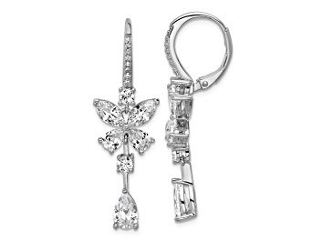 Picture of Rhodium Over Sterling Silver Fancy Cubic Zirconia Butterfly Dangle Leverback Earrings