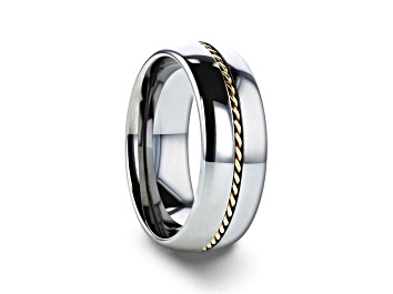 Picture of GOLDWYN Braided 14k Gold Inlay Domed Tungsten Ring 8mm