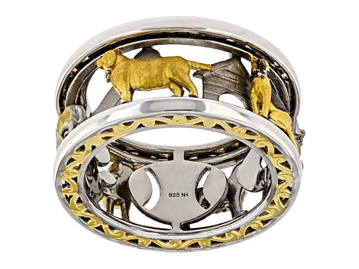 White Diamond Rhod/24k Yellow Gold Over Palladium Sterling Silver