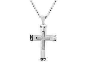 Stainless Steel and 0.10ctw Diamond Thorn Vine Cross Pendant With Chain