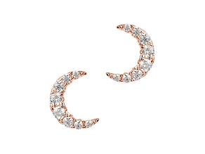 Cubic Zirconia, 14k Rose Gold Plated Over Silver Crescent Moon Stud Earrings, 0.15 carat