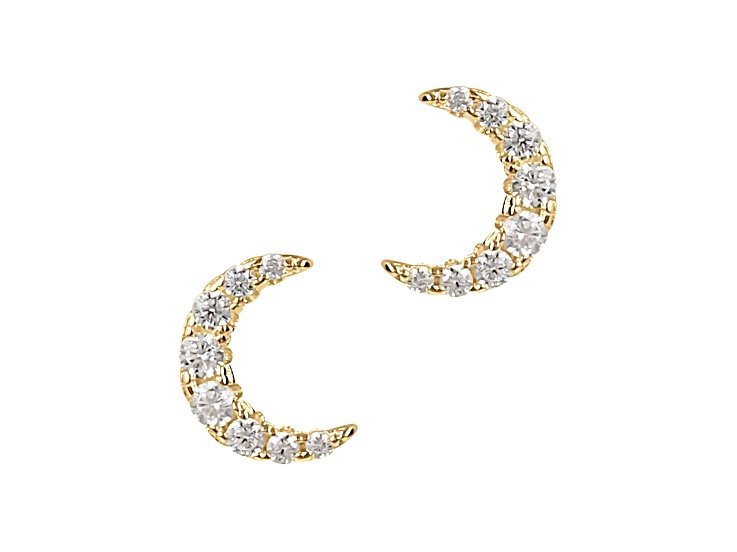 Cubic Zirconia, 14k Yellow Gold Plated Over Silver Crescent Moon Stud Earrings, 0.15 carat