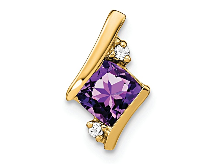 10k Yellow Gold 0.52 ctw Cushion Amethyst and Diamond Chain Slide Pendant