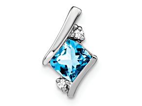 Rhodium Over 10k White Gold 0.7 ctw Cushion Swiss Blue Topaz and Diamond Chain Slide Pendant