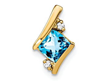 Picture of 10k Yellow Gold 0.66 ctw Cushion Swiss Blue Topaz and Diamond Chain Slide Pendant