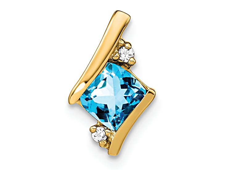 10k Yellow Gold 0.66 ctw Cushion Swiss Blue Topaz and Diamond Chain Slide Pendant