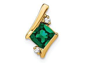 10k Yellow Gold 1.49 ctw Cushion Lab Created Emerald and Diamond Chain Slide Pendant