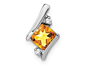 Rhodium Over 10k White Gold 0.5 ctw Cushion Citrine and Diamond Chain Slide Pendant