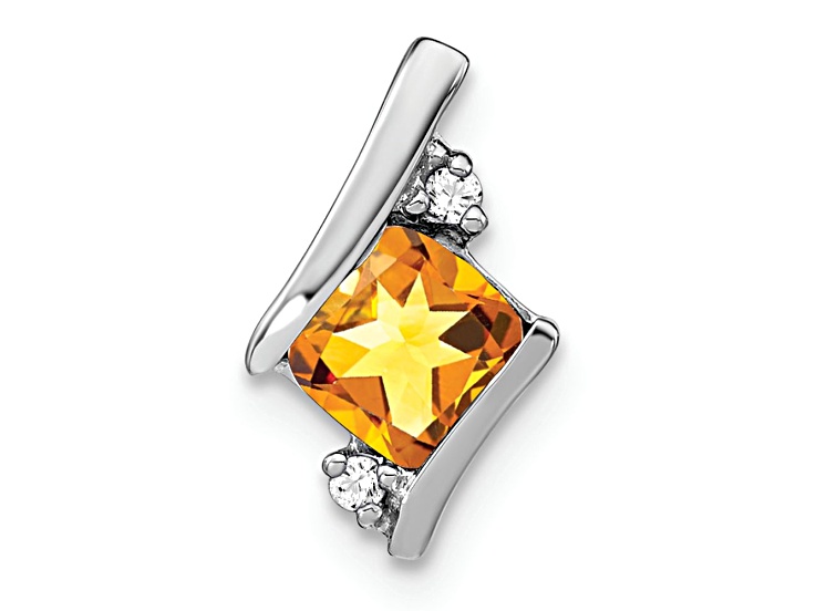 Rhodium Over 10k White Gold 0.5 ctw Cushion Citrine and Diamond Chain Slide Pendant
