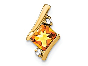 10k Yellow Gold 0.5 ctw Cushion Citrine and Diamond Chain Slide Pendant