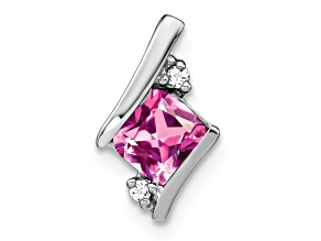 Rhodium Over 10k White Gold 0.65 ctw Lab Created Pink Sapphire and Diamond Chain Slide Pendant