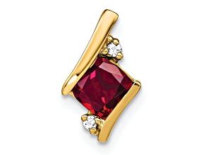 10k Yellow Gold 0.69 ctw Cushion Lab Created Ruby and Diamond Chain Slide Pendant