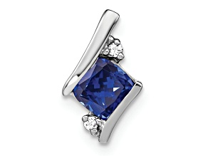 Rhodium Over 10k White Gold 0.65 ctw Cushion Lab Created Sapphire and Diamond Chain Slide Pendant