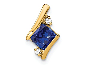 10k Yellow Gold 0.65 ctw Cushion Lab Created Sapphire and Diamond Chain Slide Pendant