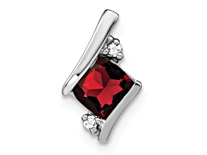 Rhodium Over 10k White Gold 0.71 ctw Cushion Garnet and Diamond Chain Slide Pendant