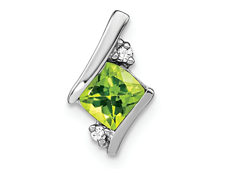 Rhodium Over 10k White Gold 0.63 ctw Cushion Peridot and Diamond Chain Slide Pendant