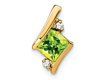 Picture of 10k Yellow Gold 0.63 ctw Cushion Peridot and Diamond Chain Slide Pendant