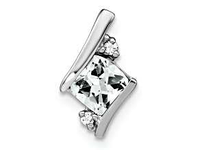 Rhodium Over 10k White Gold 0.52 ctw Cushion White Topaz and Diamond Chain Slide Pendant