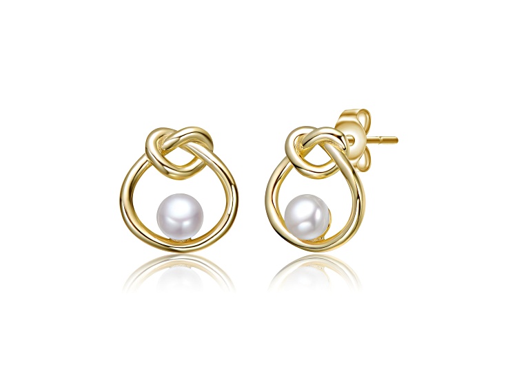White Mother of Pearl, 14K Gold Plated over Brass Knot Stud Earrings for Kids