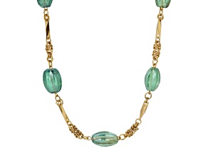 Yellow Base Metal With 14K Gold Dipped Green Glass AB Beads Necklace 16 inch Adj.