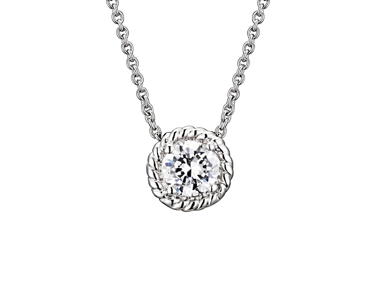 Clear Cubic Zirconia, Rhodium Plated over Sterling Silver Round Pendant Necklace