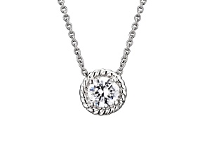Clear Cubic Zirconia, Rhodium Plated over Sterling Silver Round Pendant Necklace