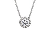 Clear Cubic Zirconia, Rhodium Plated over Sterling Silver Round Pendant Necklace