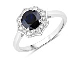 Blue Sapphire and White Diamond 10K White Gold Halo Ring 1.34ctw