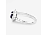 Blue Sapphire and White Diamond 10K White Gold Halo Ring 1.34ctw
