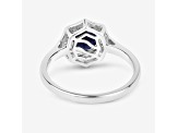 Blue Sapphire and White Diamond 10K White Gold Halo Ring 1.34ctw