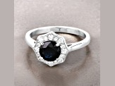 Blue Sapphire and White Diamond 10K White Gold Halo Ring 1.34ctw