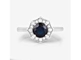 Blue Sapphire and White Diamond 10K White Gold Halo Ring 1.34ctw