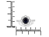 Blue Sapphire and White Diamond 10K White Gold Halo Ring 1.34ctw