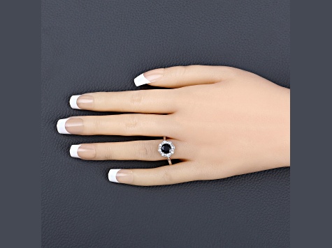 Blue Sapphire and White Diamond 10K White Gold Halo Ring 1.34ctw