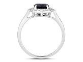 Blue Sapphire and White Diamond 10K White Gold Halo Ring 1.34ctw