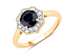 Blue Sapphire and White Diamond 10K Yellow Gold Halo Ring 1.34ctw