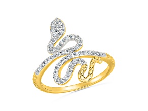 White Diamond 10K Yellow Gold Snake Ring 0.33ctw